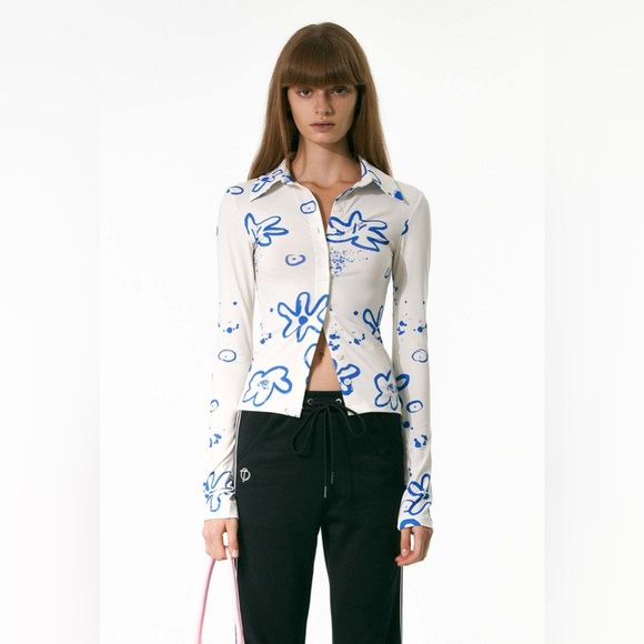 TheOpen Product Button Down Flower Shirt - Ivory - NWT - Picture 1 of 8